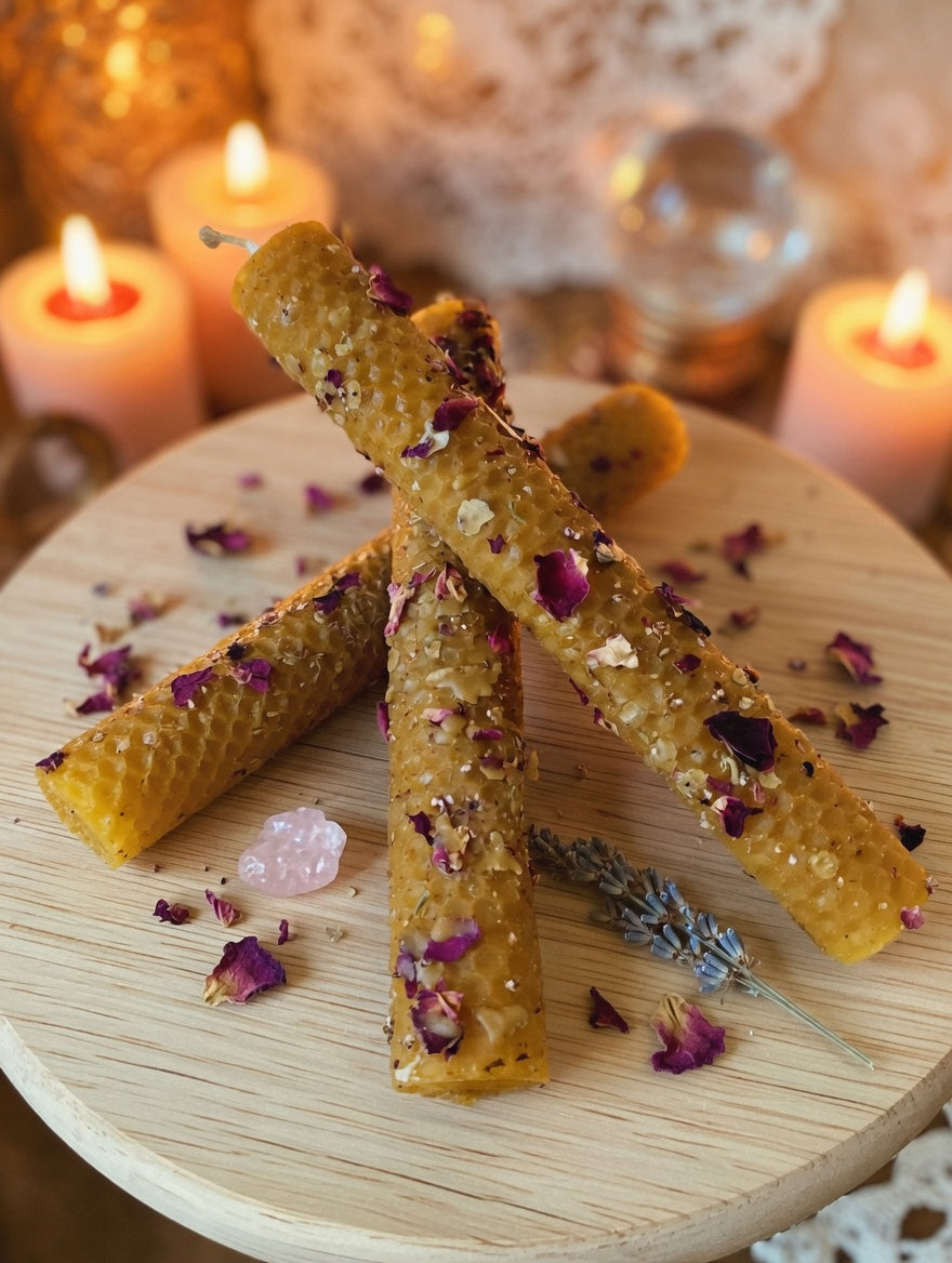 Vela ritualizada para el amor, armonia con rosas, ylang ylang y brezo
